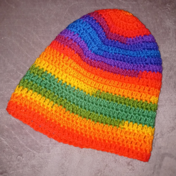 NEW Unisex Rainbow Hand Crocheted Beanie Hat - Picture 3 of 7